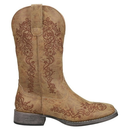

Roper Womens Riley Scroll Embroidered Snip Toe Boots Mid Calf Low Heel 1-2
