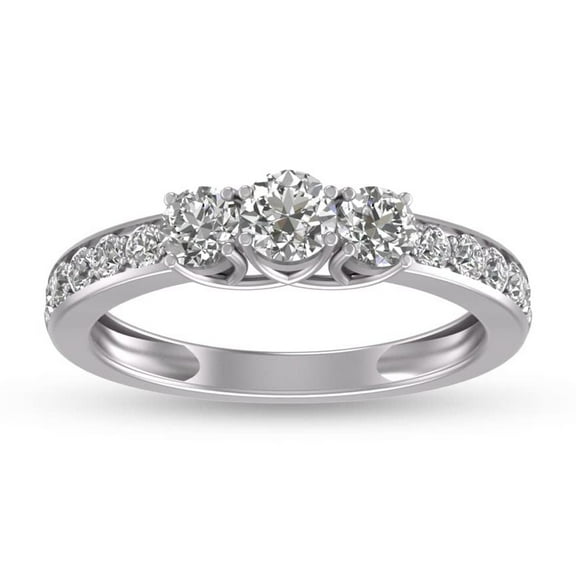 TimeLe$$ Classics 1 Carat TW Natural Diamond Three Stone Engagement Ring in 14K White Gold (Ring Size 10)