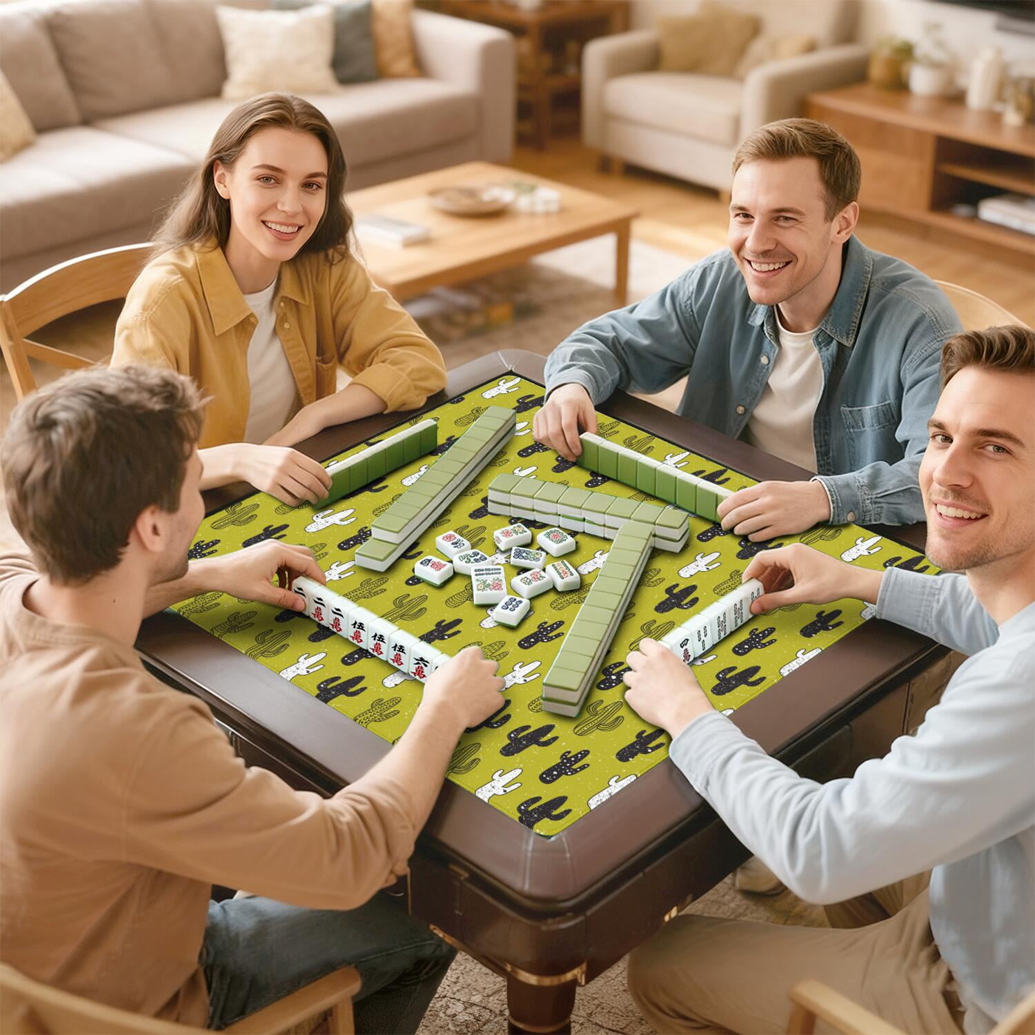 Large Plants Pattern Game Mat 31.5x31.5 Inches Constructed from Premium Rubber with Anti-Slip Grip and Noise Dampening for Cards Tiles Games