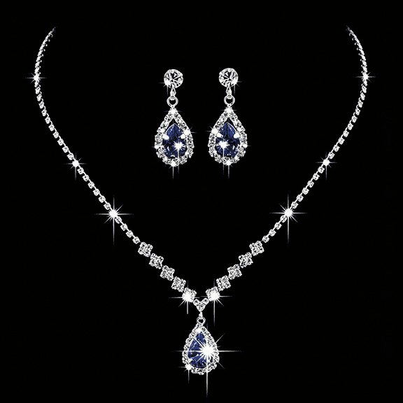 DESIGNICE Rhinestone Prom Jewelry Set Diamond Bridal Necklace Clip on Earring Set for Women(A)