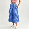 thumbnail image 6 of Women's Plaid Wide Leg Capri Pants High Waisted Elastic Waist Casual Cropped Pants with Pockets, 6 of 6