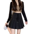 thumbnail image 5 of YM YOUMU Women Pleated Short Skirt Lace-up High Waist A-line Solid Color, 5 of 5
