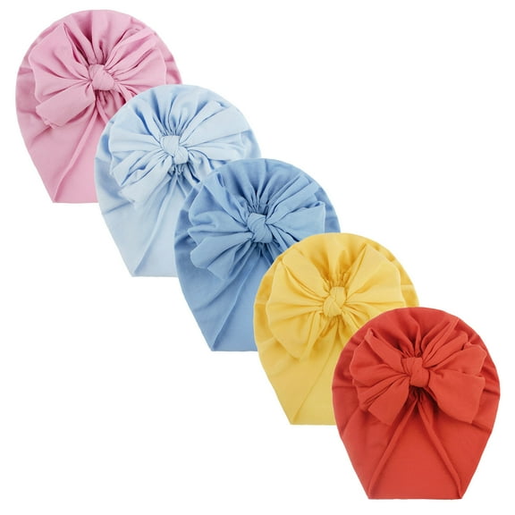Otqutp Lightweight Hat for Toddler Kids Baby Girls Solid Bow Knotted Hat Beanie Headwear Accessories 5PCS for 0 to 3 years