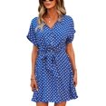 thumbnail image 1 of Femmes Robes Casual Manches Courtes Bouton Imprimé Floral vers le Bas V Cou Été Boho Midi Robe, 1 of 6