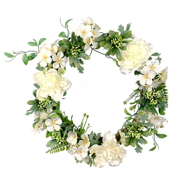 Matsuzay Guirnalda de flores artificiales para puerta TureClos, decoración de simulación, de flores para fiesta de boda, adorno para el guirnaldas blanco 30cm