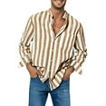 thumbnail image 2 of Blekii Men's Striped Print Button Front Collared Long Sleeve Shirt Top, Office Work Tops Streetwear Yellow, 2 of 5