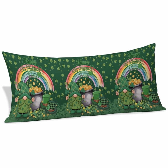 Gnomes St. Patrick's Day Body Pillow Covers 20"x54", Green Lucky Clovers Rainbow Soft Brushed Microfiber Breathable Throw Pillow Covers, Decorative Pillowcase with Zipper for Couch Sofa Bedroom