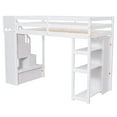 thumbnail image 6 of Twin Wood Loft Bed with Storage Drawers, Stairs and Guard Rail, Loft Bed with Shelves, Loft Bed for Teenagers, Multiple Functions Bed(White), 6 of 8