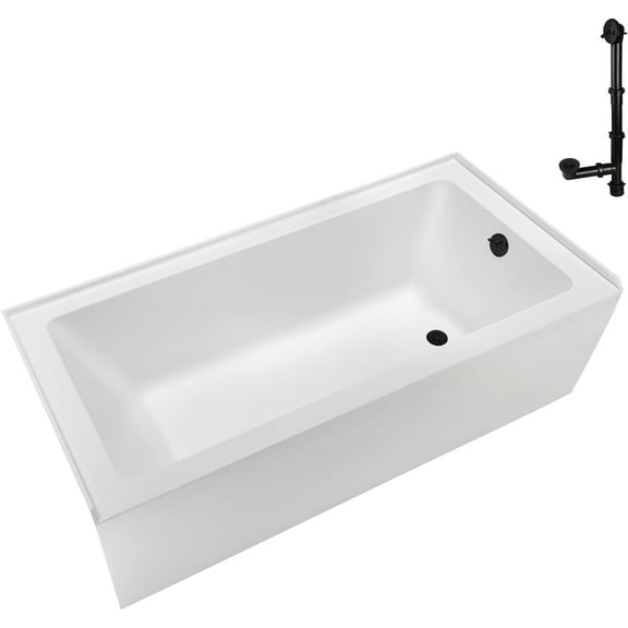 Streamline NAL-5380-BL 66 in. x 32 in. Acrylic Right-Hand Drain Alcove Bathtub in Glossy White With External Drain in Matte Black