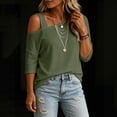 thumbnail image 7 of Warop Women's 3/4 Sleeve Tunic Top Casual Asymmetric Cold Shoulder Blouse Stylish Solid Shirts, 7 of 7
