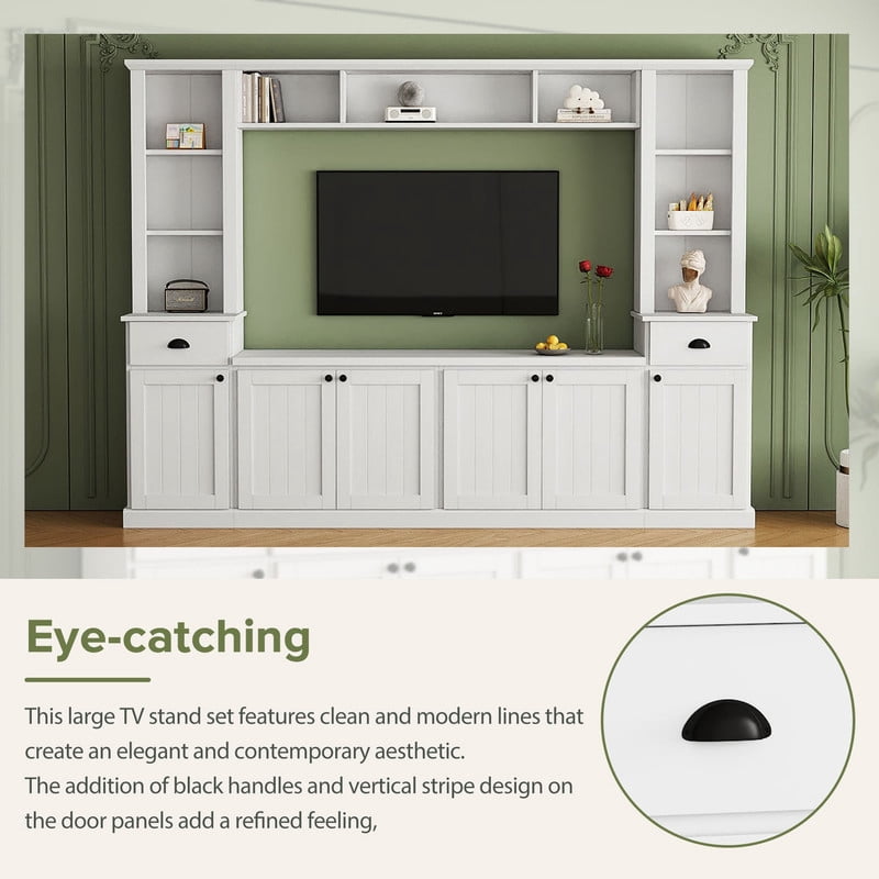 103'' W Entertainment Center Wall Unit with Bridge and Bookshelf for TVs Up to 75'', Minimalist TV Stand with Adjustable Shelves for Living Room
