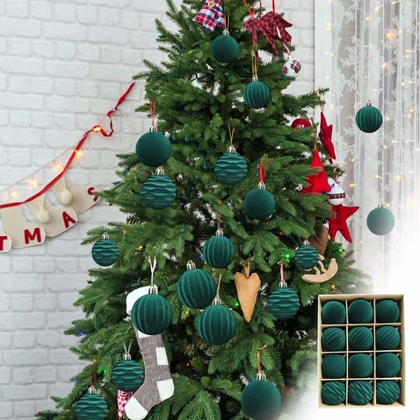 Xihbxyly Bolas Navideñas de Terciopelo, Adornos Flocados para Árbol, Adornos Colgantes, Elegante Toque Invernal, Decoración Navideña para El Hogar, Versátiles para Árboles y Más, Juego de 12 Piezas,