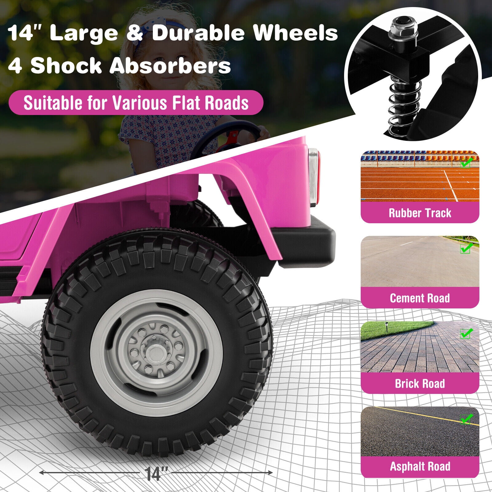 Gymax 2 Seater Ride On Truck Car 12V Licensed Toyota FJ40 RC w/ Laser Light & Music Pink