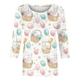 thumbnail image 5 of T-shirt for Women Plus Size 3/4 Sleeve Easter Egg Bunny Print Round Neck Casual T-shirt Purple XXL, 5 of 5