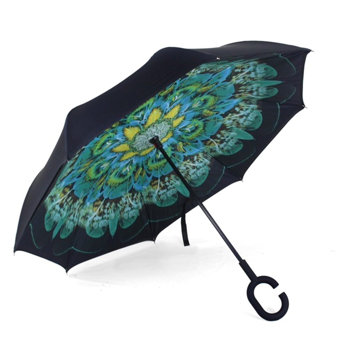Windproof Upside Down Reverse Inverted Compact Auto Folding Umbrella free poncho 