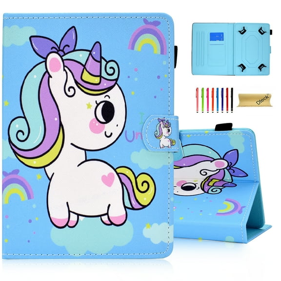 Dteck Universal 7 inch Tablet Case, 7.0 inch Tablet Cute Cover,Wallet Stand Flip Case for Samsung Galaxy Tab/Fire 7/HD 7/Oasis/Onn/Lenovo/Dragon Touch/MatrixPad/Android Tablet 7 Inch,Colorful Unicorn