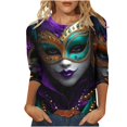 thumbnail image 2 of YOIAVAIOY Women Holiday Tee Shirts Crew Neck 3/4 Sleeve Carnival Print T Shirt Loose Fit Party Soft Comfy Tops Multicolor XXXL, 2 of 5