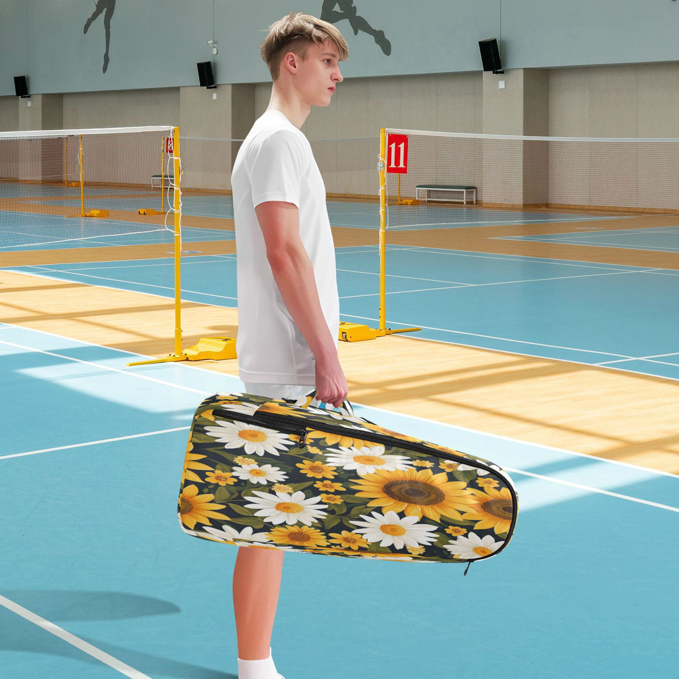 2 Racquet Holder Tennis Backpack Tennis Racket Covers Gym Bags Daisy Sunflowers