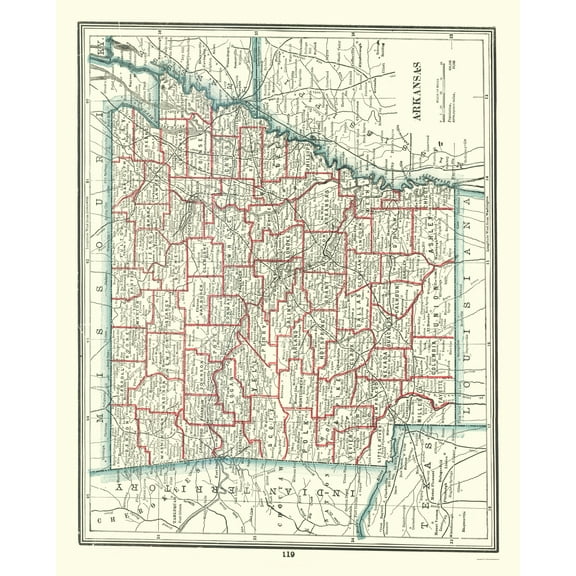 Historic State Map - Arkansas - Rathbun 1893 - Vintage Wall Art