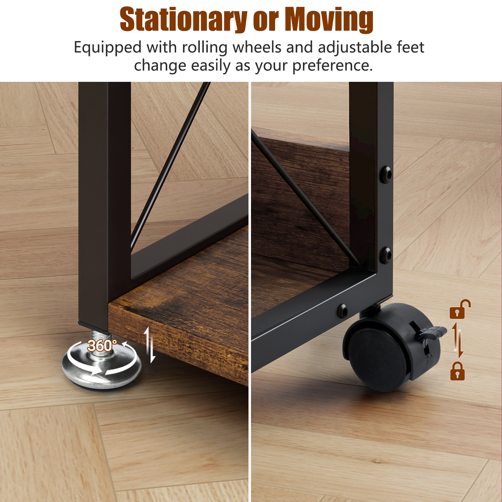 Petoto Printer Stand, 2 Tier Mobile Printer Table with Locking Wheels, Heavy Duty Printer Shelf Printer Cart for Under Desk, Home, Office