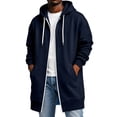 thumbnail image 2 of LNZGNM Hoodies for Men Zip Up Loose Fit Casual Fall Sweatshirts, Fashionable Drawstring Long Sleeve Top Coat with Pockets, Navy (M), 2 of 6