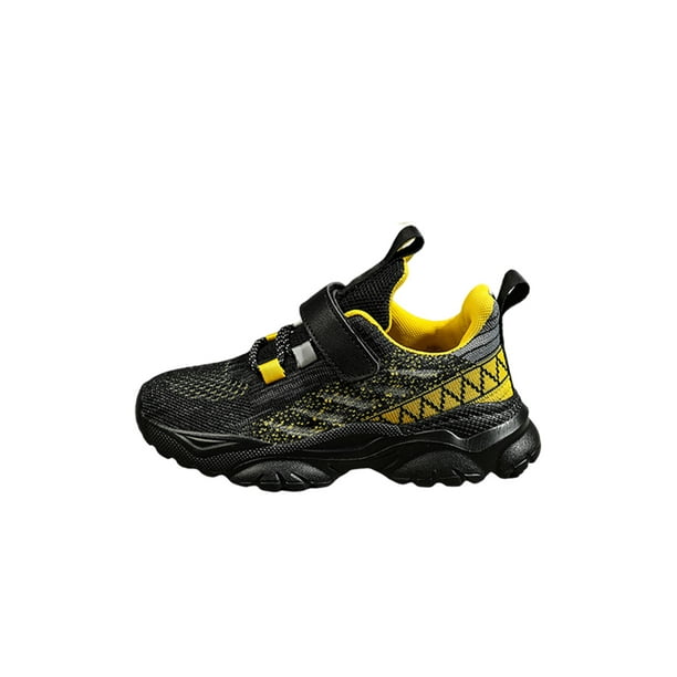 LUXUR Unisex Kids Running Shoe Gym Sneakers Hook And Loop Athletic Shoes  Lightweight Trainers Boys Girls Black and Yellow 12C 