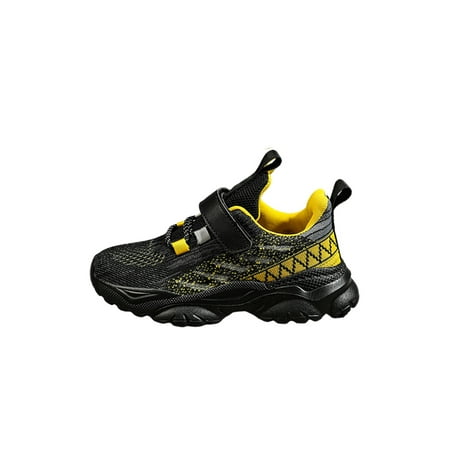 

Daeful Children Sneakers Gym Athletic Shoes Sports Running Shoe Lightweight Hook And Loop Trainers Unisex Kids Fashion Black and Yellow 12C