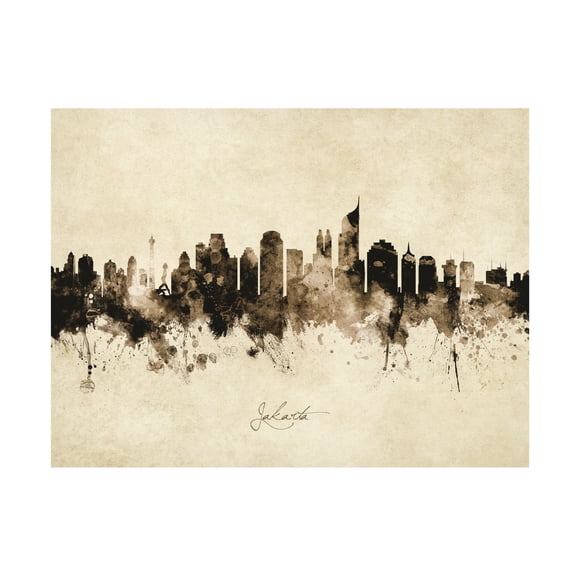 Michael Tompsett 'Jakarta Skyline Indonesia Vintage' Canvas Art