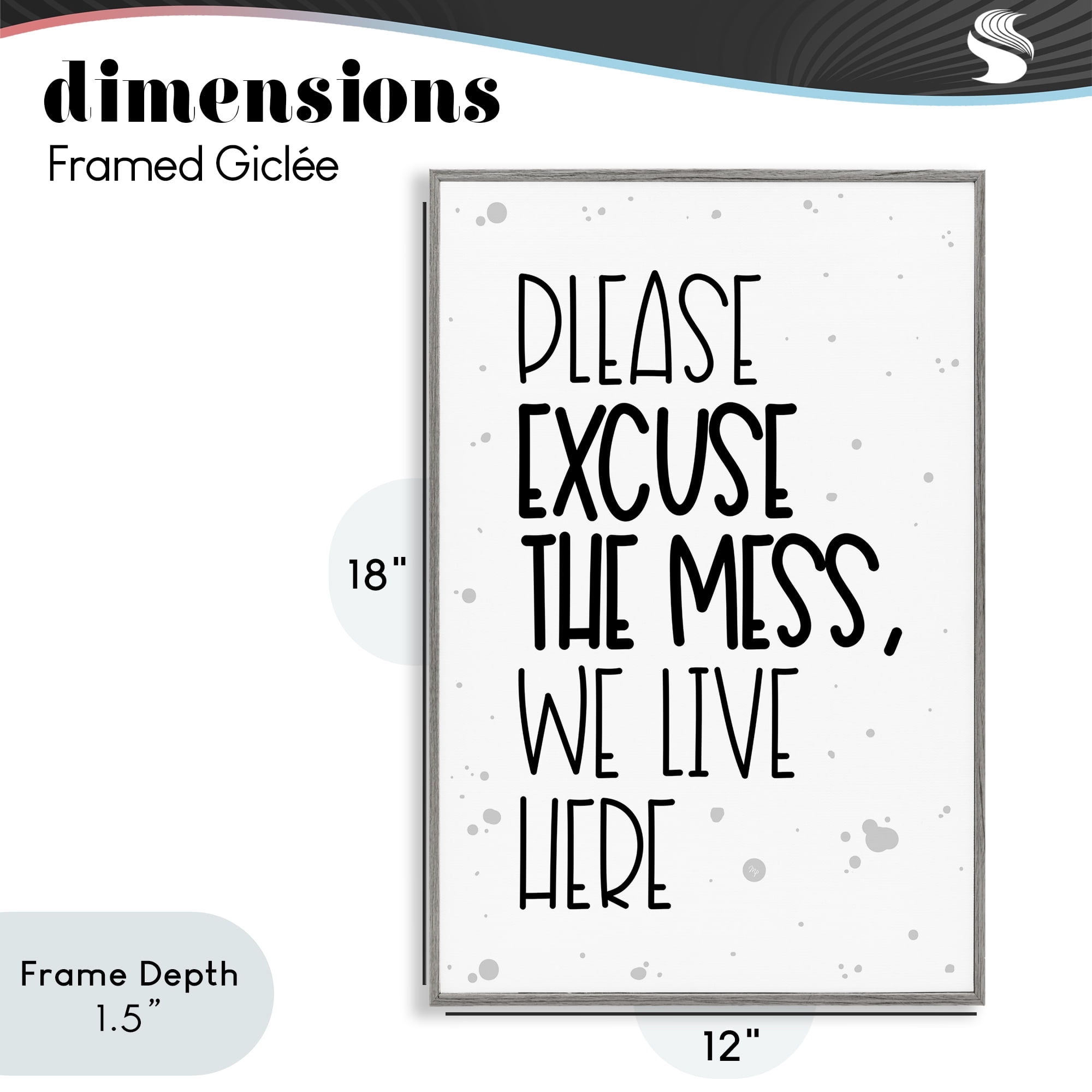 Stupell Industries Excuse the Mess Bold Gray Framed Giclee Art, design by Martina Pavlova
