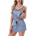 thumbnail image 4 of Conjunto de pijamas de satén para mujer INSPIRE CHIC, ropa de dormir, tops de tirantes con pantalones cortos, ropa de casa, rayas azules, 4 of 6