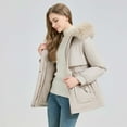 thumbnail image 3 of Women's Hooded Coat Ladies Winter Puffer Jacket Faux Fur Winter Coats Thickened Parka Coat Fur Hood Adjustable Waist Lightweight Warm Puffer Coat with Pockets, 3 of 6