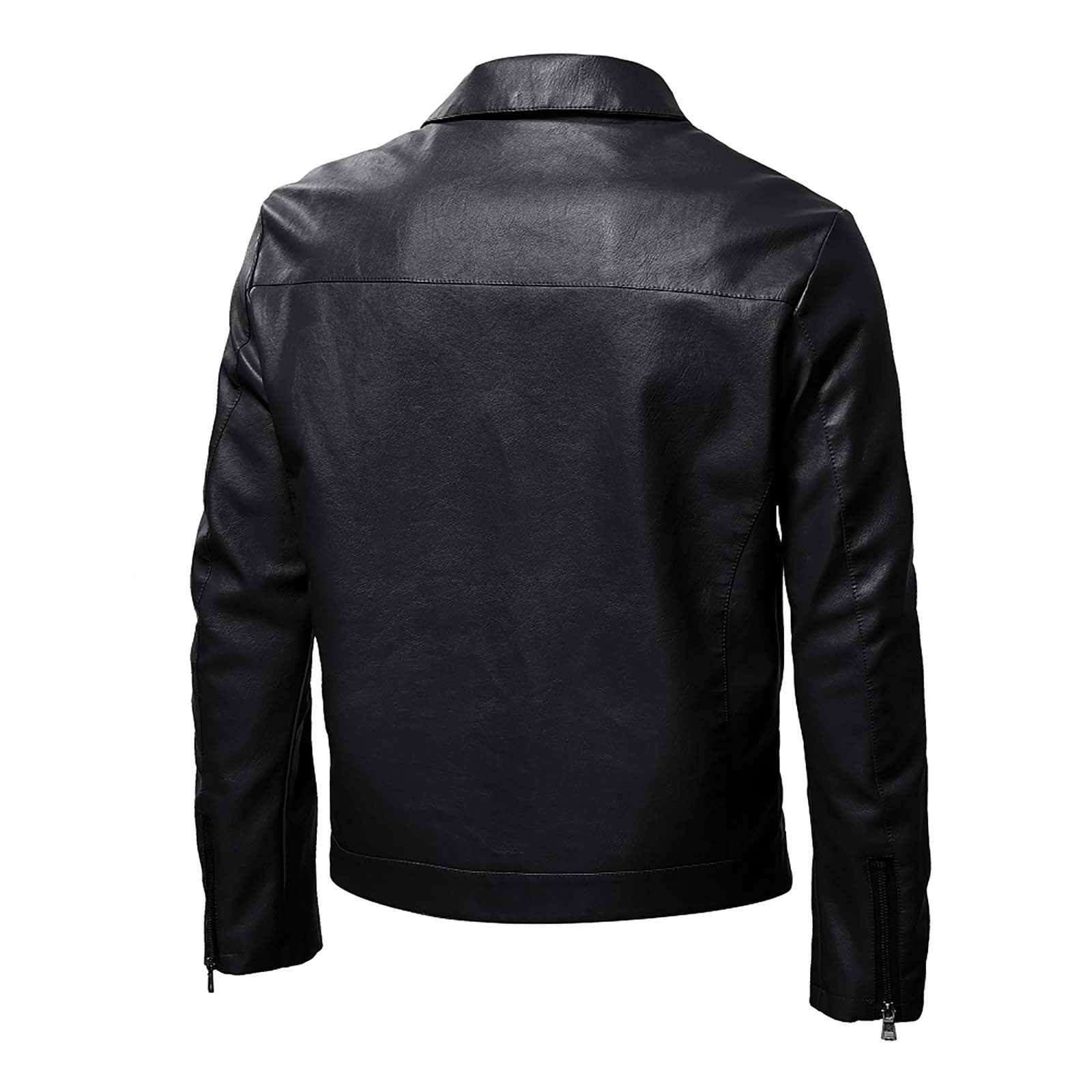 Dezsed Men's Stand Collar Leather Jacket Men's Fashion Autumn Motorcycle Lightweight Faux Leather Outwear Casual Tops Coats Outwear Black L