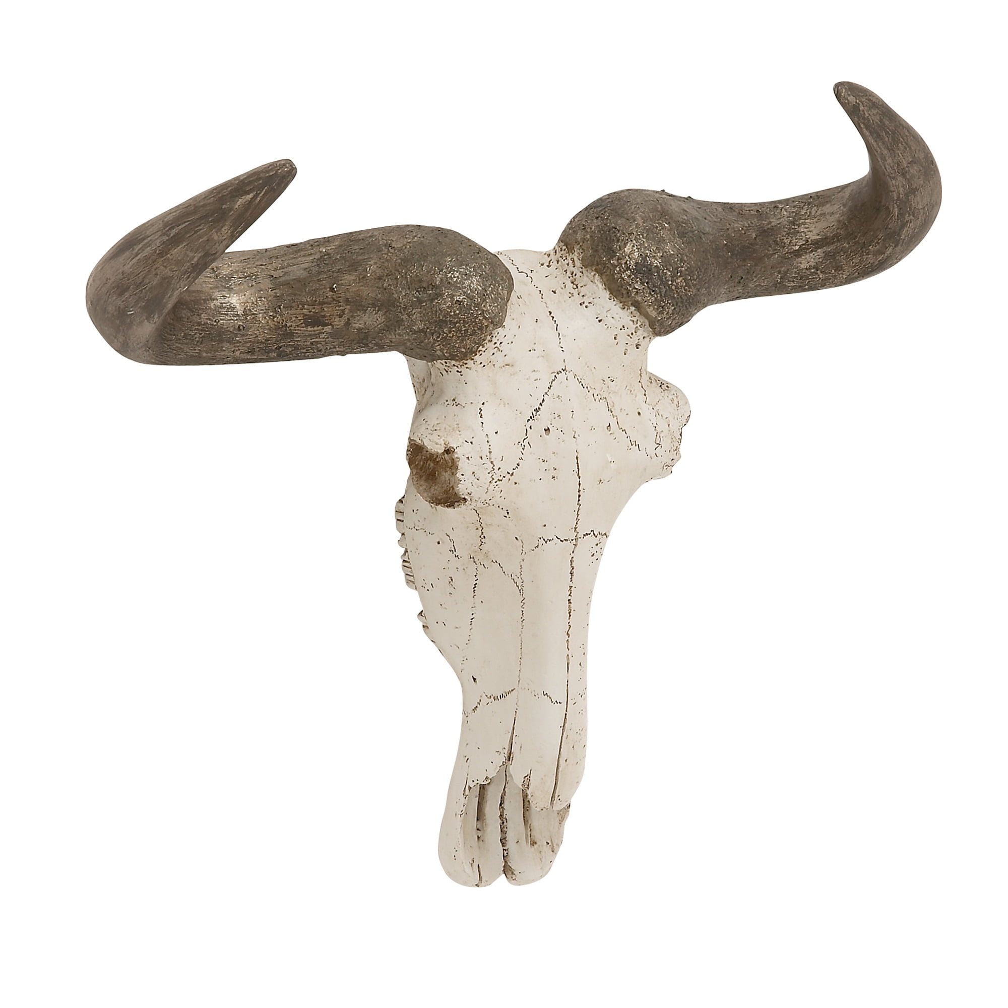 Polystone Faux Steer Skull Wall Decor with Pointed Horns, White and