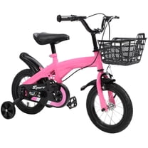 Eotvia 12 inch Kids Bike with Training Wheels, Children Bike with Handlebar, Kids Bicycle for Boys Girls Toddlers Ages 1 to 5, 2-in-1Pink Toddler Bike