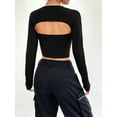 thumbnail image 3 of Arvbitana Women's Slim Crop Tops Solid Color Square Neck Long Sleeve Show Navel T-shirt Casual Basic Shirts for Yoga Streetwear, 3 of 5