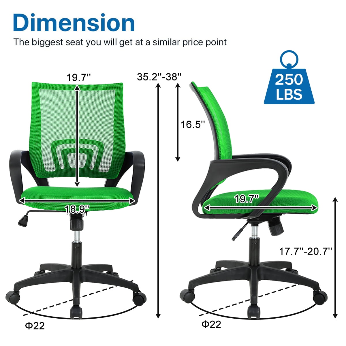 NiamVelo Mesh Office Chair, Mid-Back Home Office Chair Adjustable Ergonomic Desk Chair with Armrest, Rolling Swivel Chair for Adults, Green