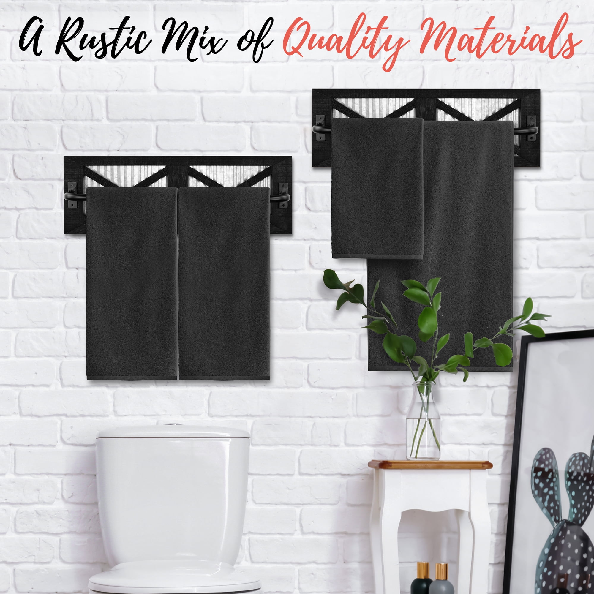 Autumn Alley Farmhouse Rustic Towel Rack Holder - Wood Towel Rack - Farmhouse Towel Holder for Rustic Bathroom and Farmhouse Kitchen Style D?cor - 18" Wall Mounted, Set of 2, Rustic Black