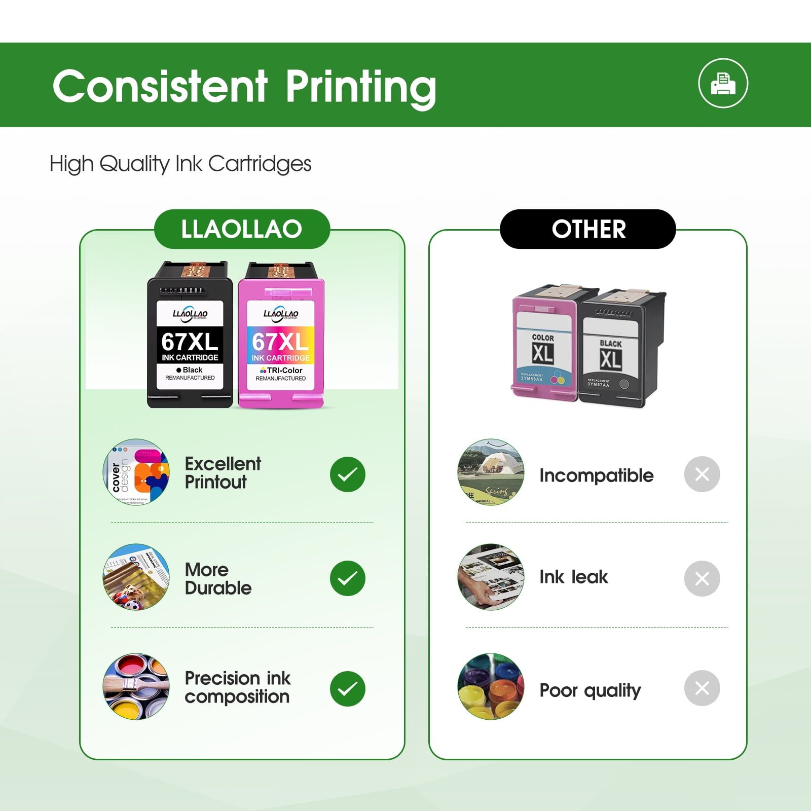 67 Ink Cartridge Compatible for HP 67 67xl Ink Cartridges for HP Deskjet 2742e 2752e 2755e (Black, Tri-Color)