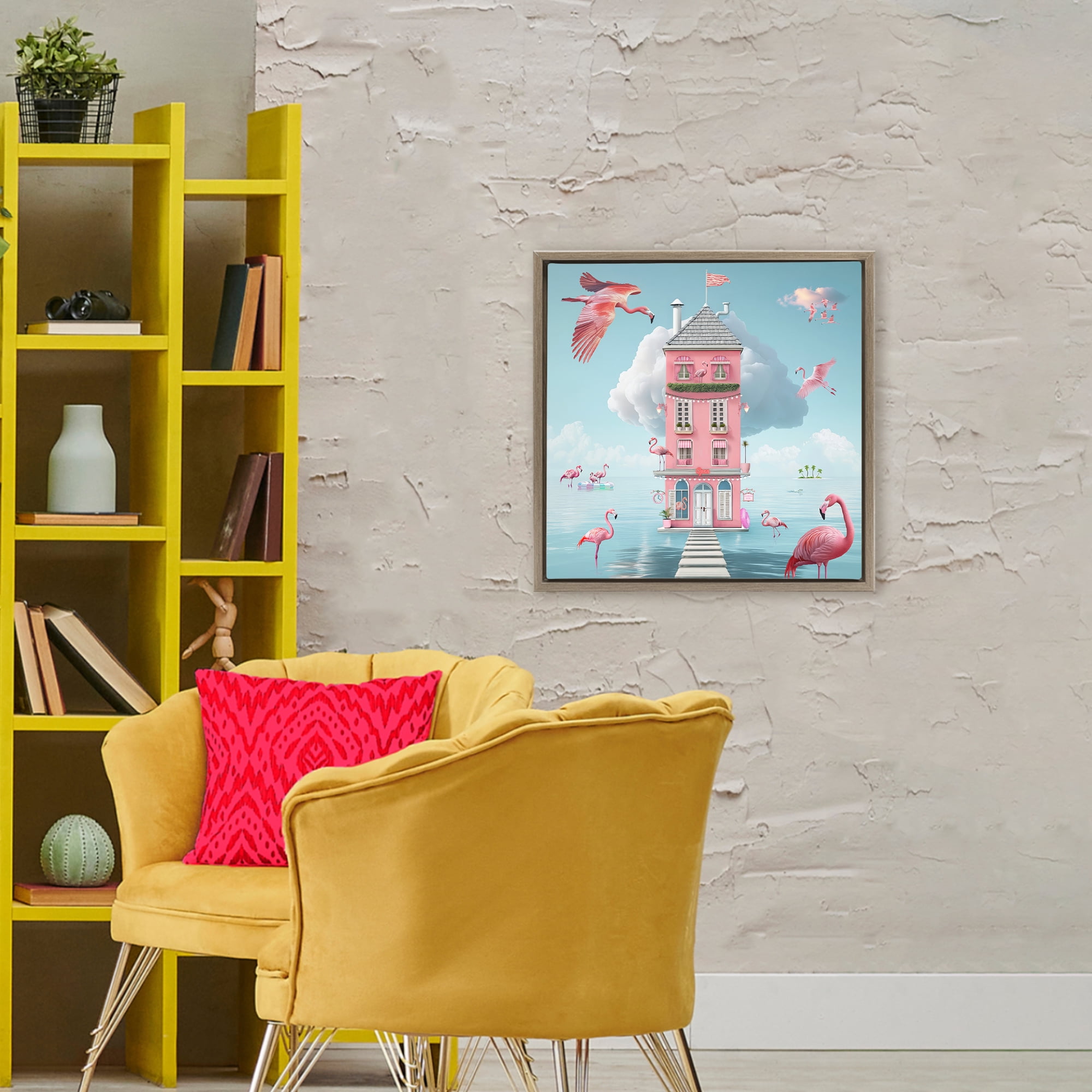 Flamingo Hotel on Water Brown Framed Floater Canvas Wall Art, design by Lori Lea Studios