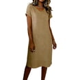 thumbnail image 3 of RongHuan Linen Dress for Women Lightweight Short Sleeve Dresses Summer Loose V Neck Dress Casual Beach Sundress, 3 of 8