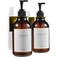 thumbnail image 2 of Juego de 2 dispensadores de champú y acondicionador para pared – botellas de plástico ámbar de 500 ml con bomba dorada, perfectos para ducha, baño y jabón líquido, 2 of 9