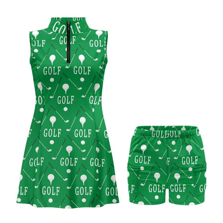 COEQINE Women's Golf Dress Sleeveless Elastic Breathable Exercise Dresses  for Women Golf Ball and Club Green Print Lightweight 2 Piece Set Tennis  Outfits with Shorts 2 Pockets, 2XL - Walmart.com