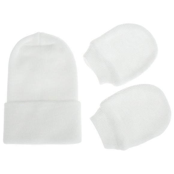 1 juego de gorro y guantes de algodón puro para bebé recién nacido (blanco)