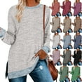 thumbnail image 5 of Womens Casual Long Sleeve Round T Shirts Blouses Sweatshirt Crewneck Pullovers Color Block Long Sleeve Side Split Tunic Tops, 5 of 5