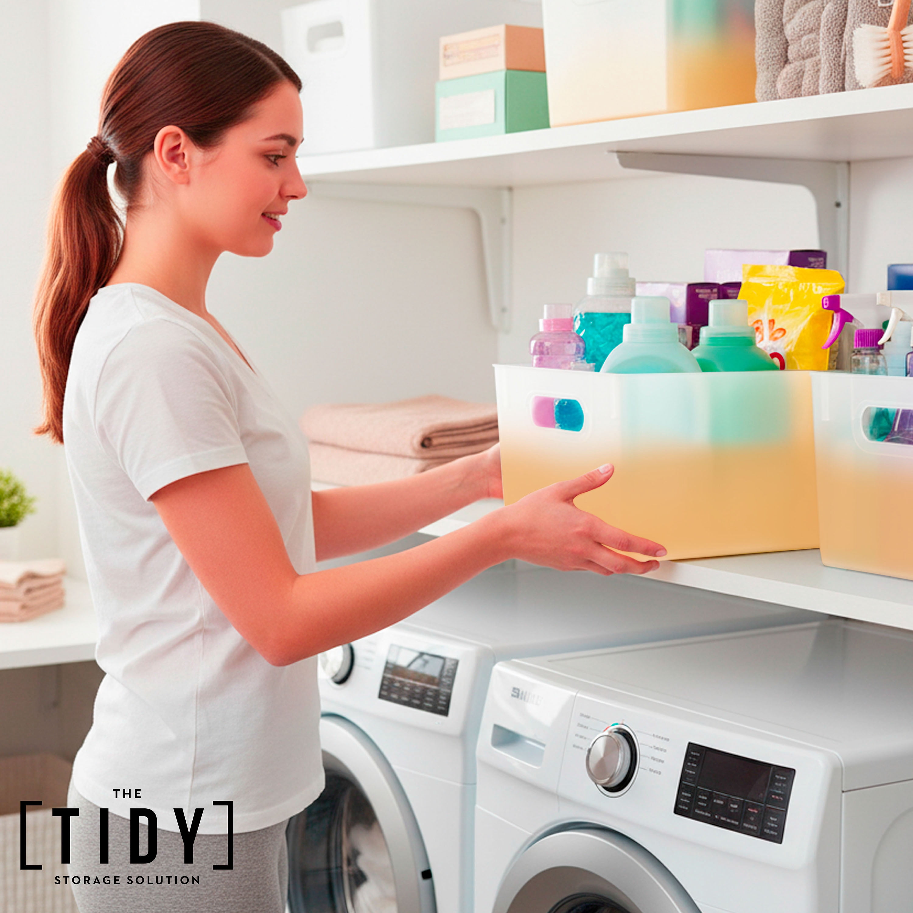 Tidy Matte Closet Storage Bins with Handles, Stackable, 2-Pack, Peach