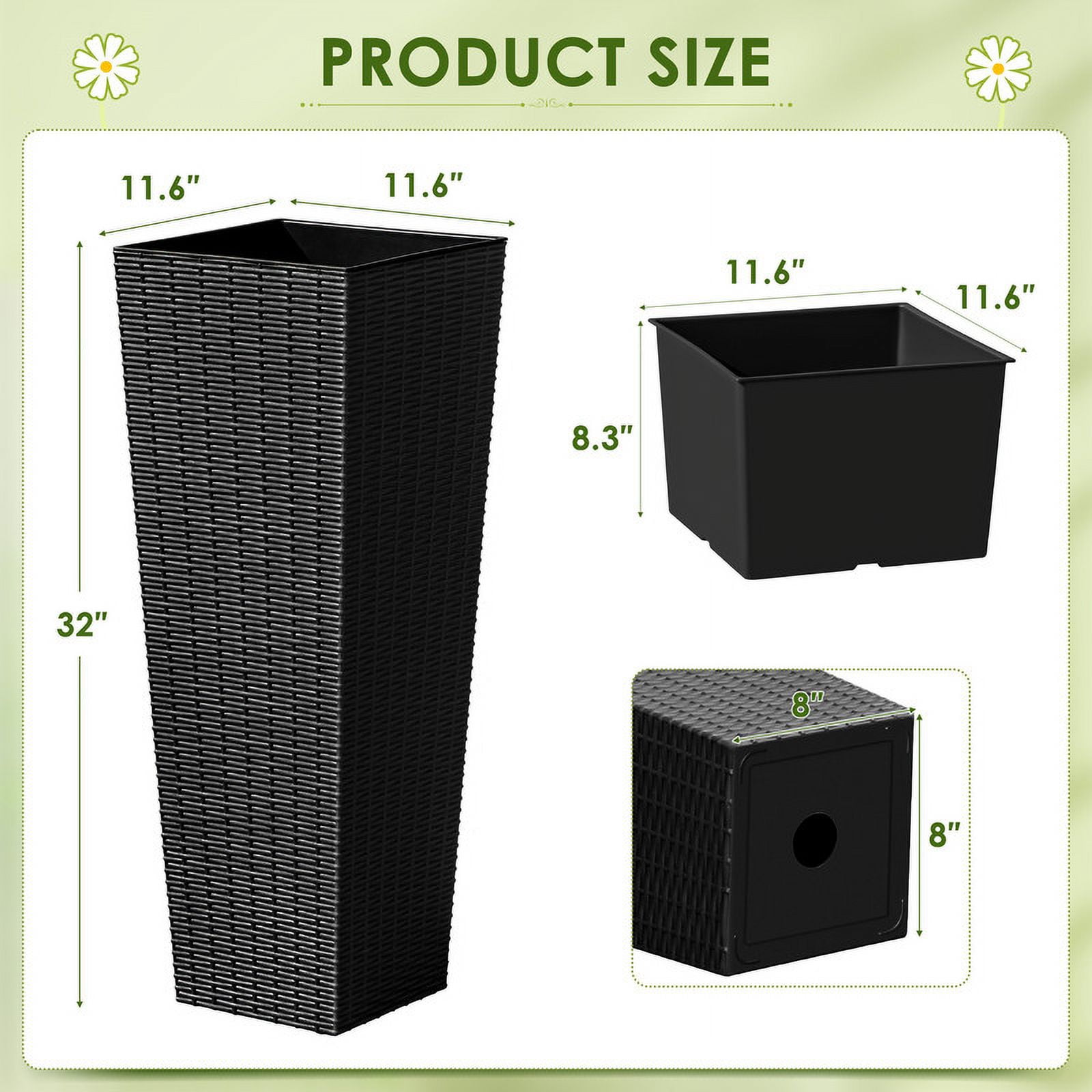 Homall 2-Pack 32" Tall Outdoor Plastic Planters with Inside Pots, Rattan - Patterned for Patio Decor