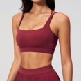thumbnail image 2 of VISALY Racerback Athletic Sports Bra High Support Stretch Fit Top Gym Running Training Sports Bra Square Neck Bralette Supportive Unlined No Underwire Wireless Padded Yoga Workout Bra Tops Wine S, 2 of 9