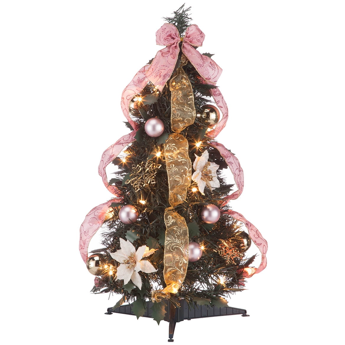 2’ Victorian Style PullUp Christmas Tree by Holiday Peak, Gold and Blush Pink, PreLit and