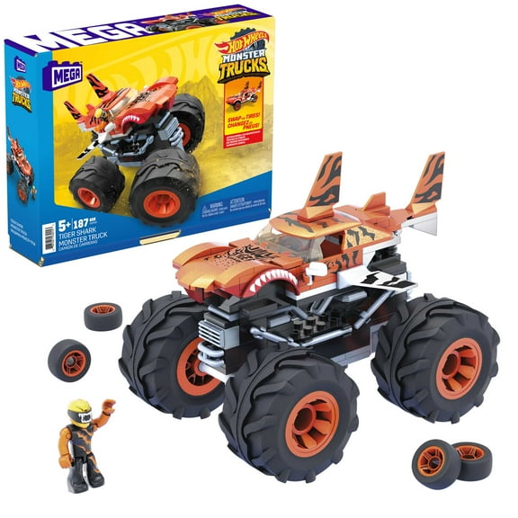 MEGA Hot Wheels Tiger Shark Monster Truck Building Set with 1 Figure (187 Pieces)