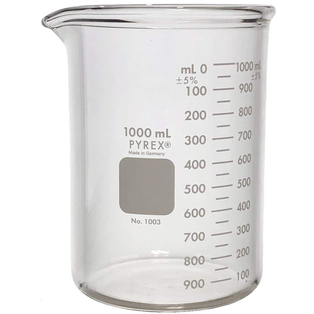 PYREX Griffin Borosilicate Glass Beaker- Low Form Graduated Measuring Beaker  with Spout– Premium Scientific Glassware for